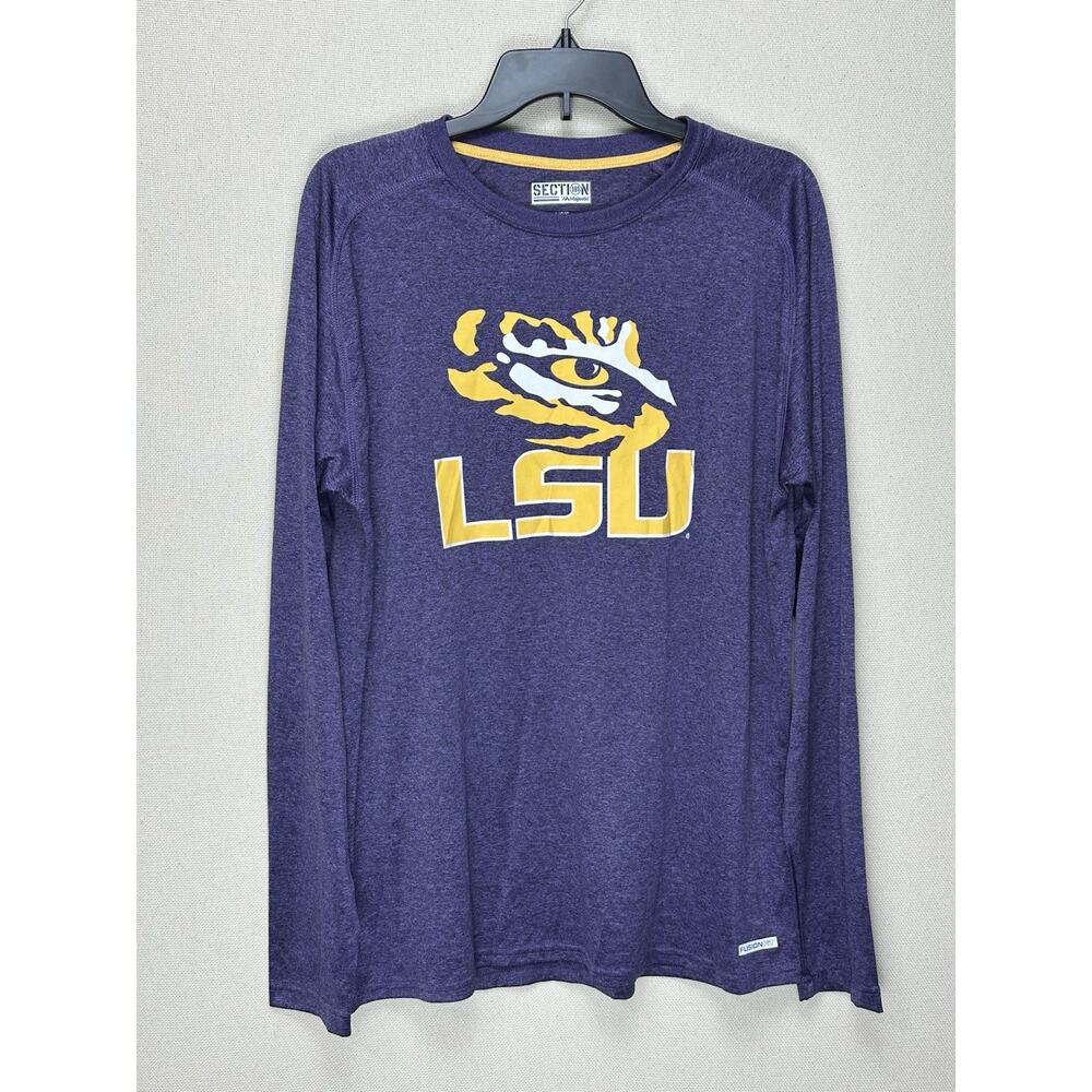 Men's Majestic LSU‎ Tigers Bayou Bengal T Shirt Long Sleeve Moisture Wicking XL